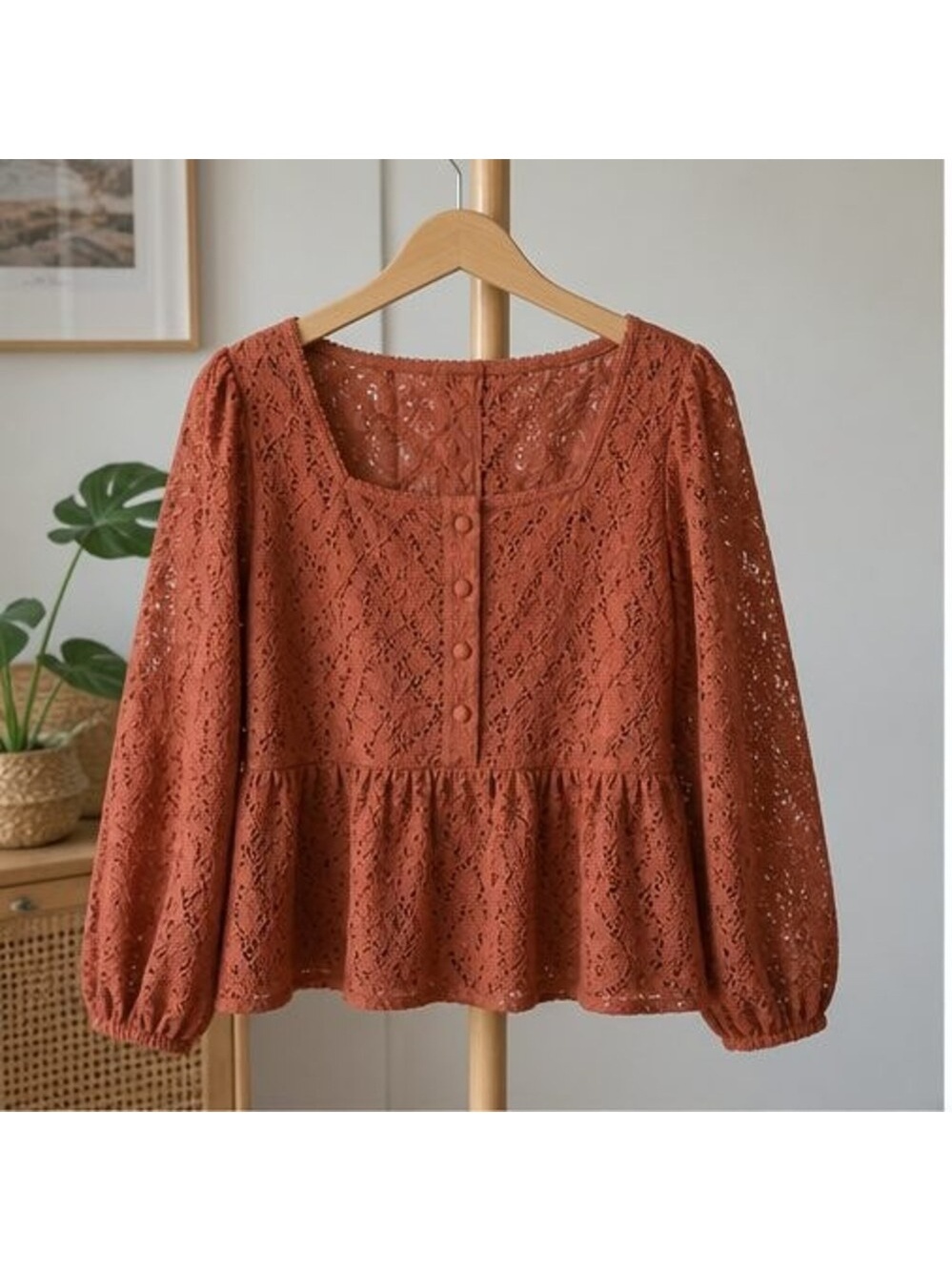 Rust Button Blouse - Picture 1 of 6